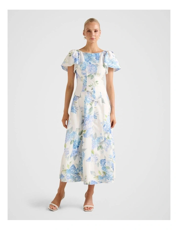 Kaya Printed Flutter Midi Dress in Multi image 1