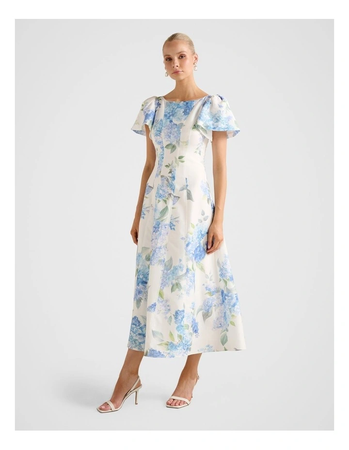 Kaya Printed Flutter Midi Dress in Multi image 3