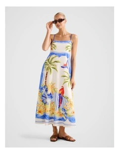 Bianca Printed Linen Midi Dress in Multi