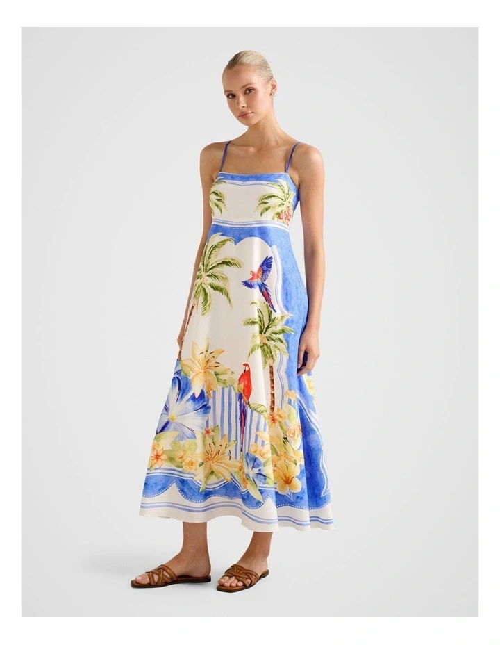 Bianca Printed Linen Midi Dress in Multi image 3