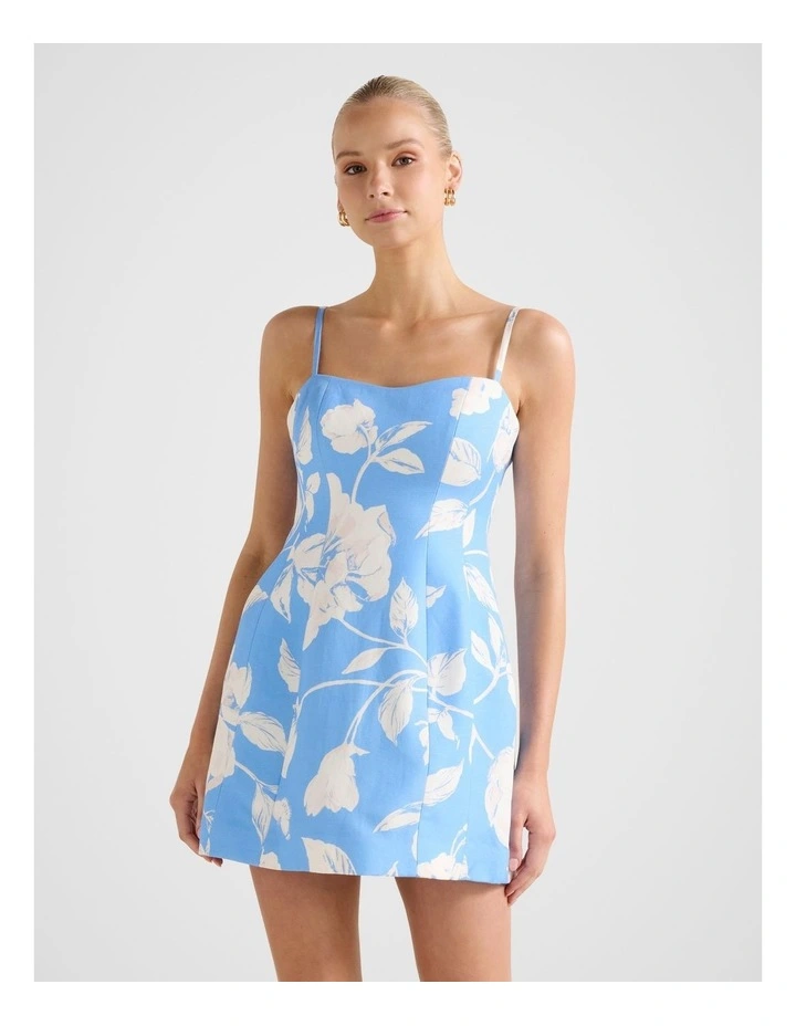 Maura Structured Linen Mini Dress in Blue image 1