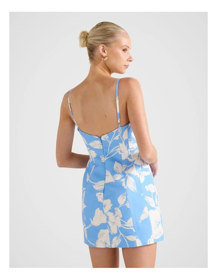 Maura Structured Linen Mini Dress in Blue image 2