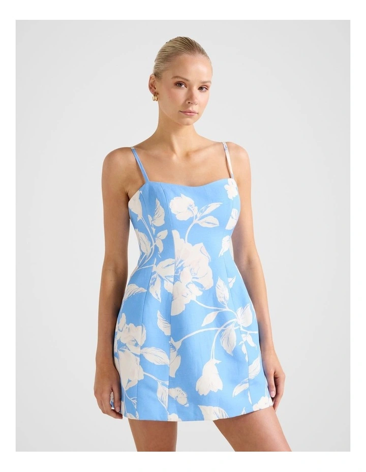 Maura Structured Linen Mini Dress in Blue image 3