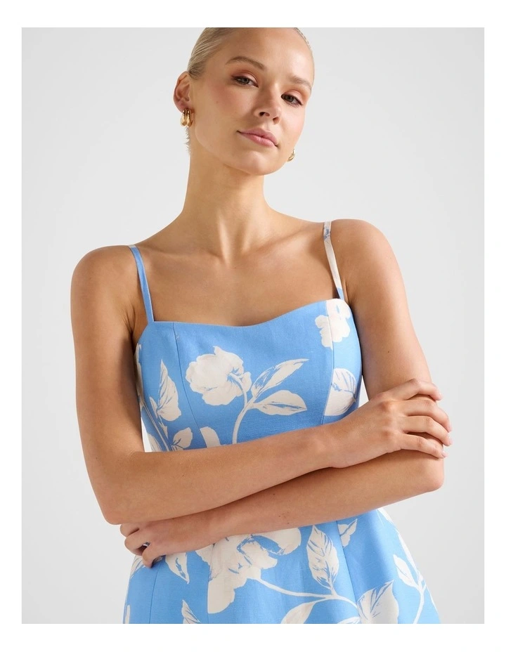 Maura Structured Linen Mini Dress in Blue image 4