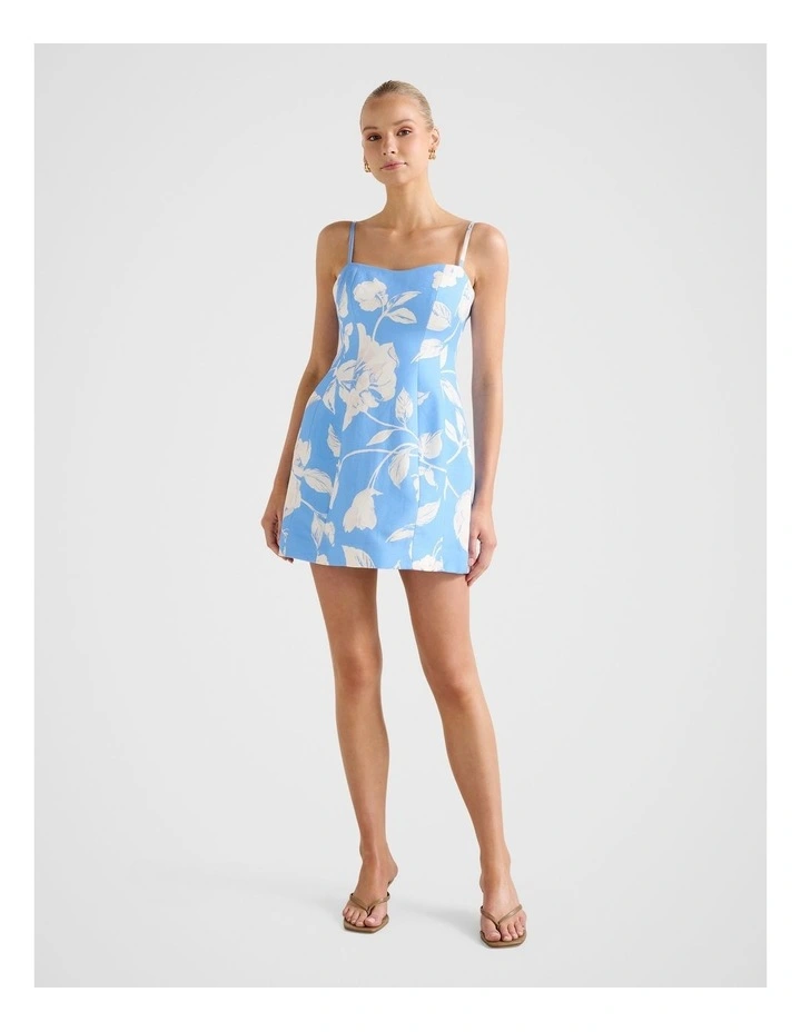 Maura Structured Linen Mini Dress in Blue image 5