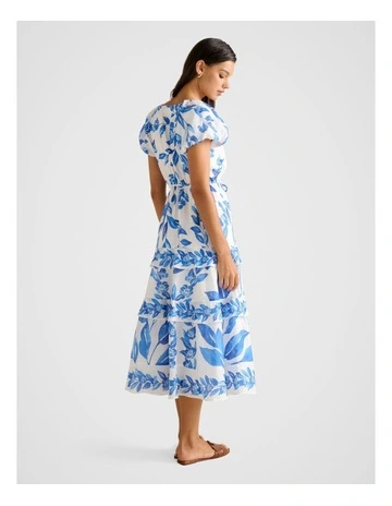 Iris Tiered Ruffle Midi Dress in Blue