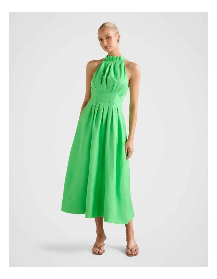 Miller Pleated Halter Neck Midi Dress in Green image 1