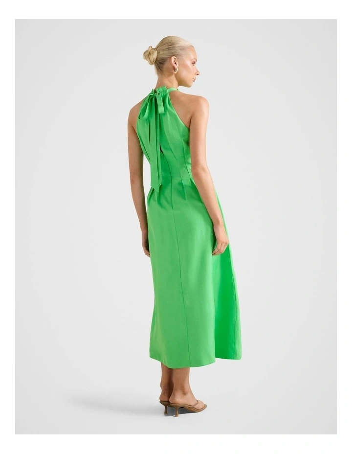 Miller Pleated Halter Neck Midi Dress in Green image 2