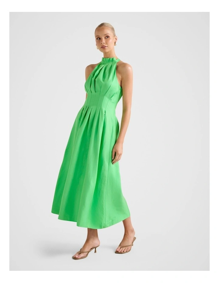 Miller Pleated Halter Neck Midi Dress in Green image 3