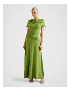 Gemini High Neck Jersey Maxi Dress in Green