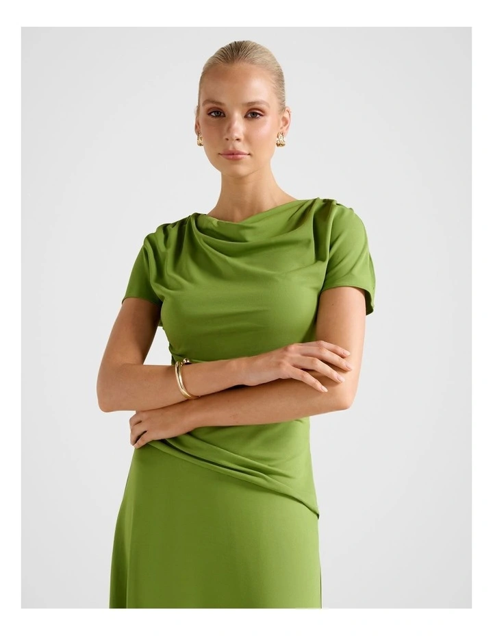 Gemini High Neck Jersey Maxi Dress in Green image 4