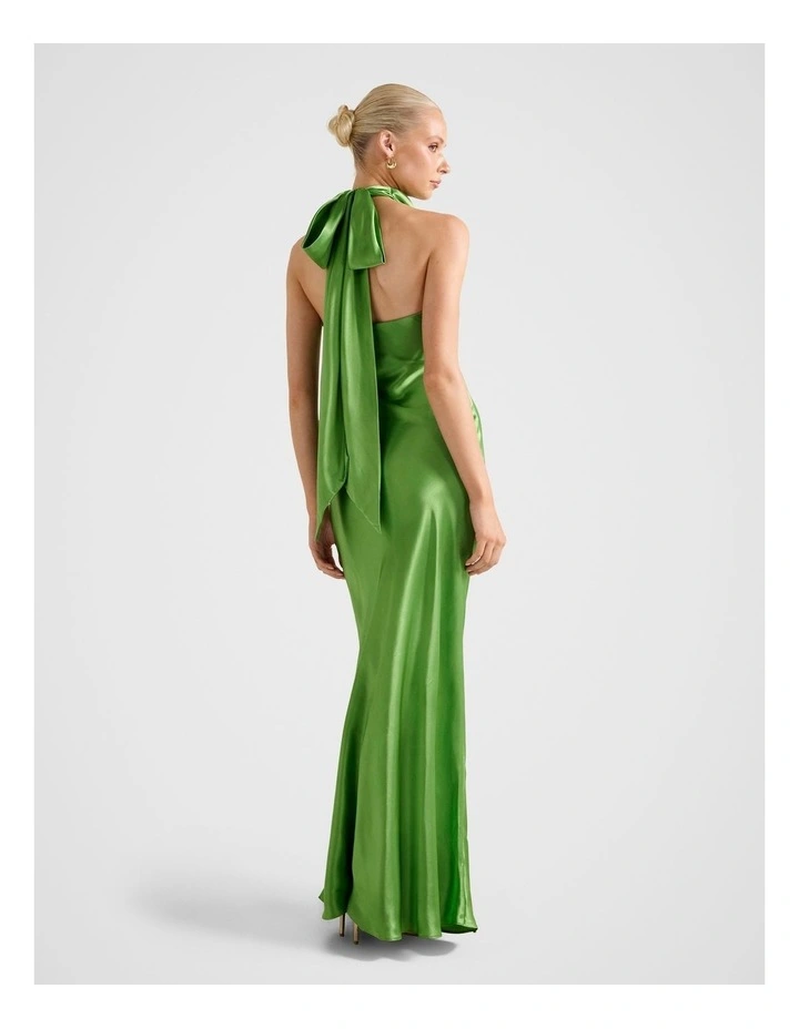 Clementine High Neck Satin Maxi Dress in Green image 2