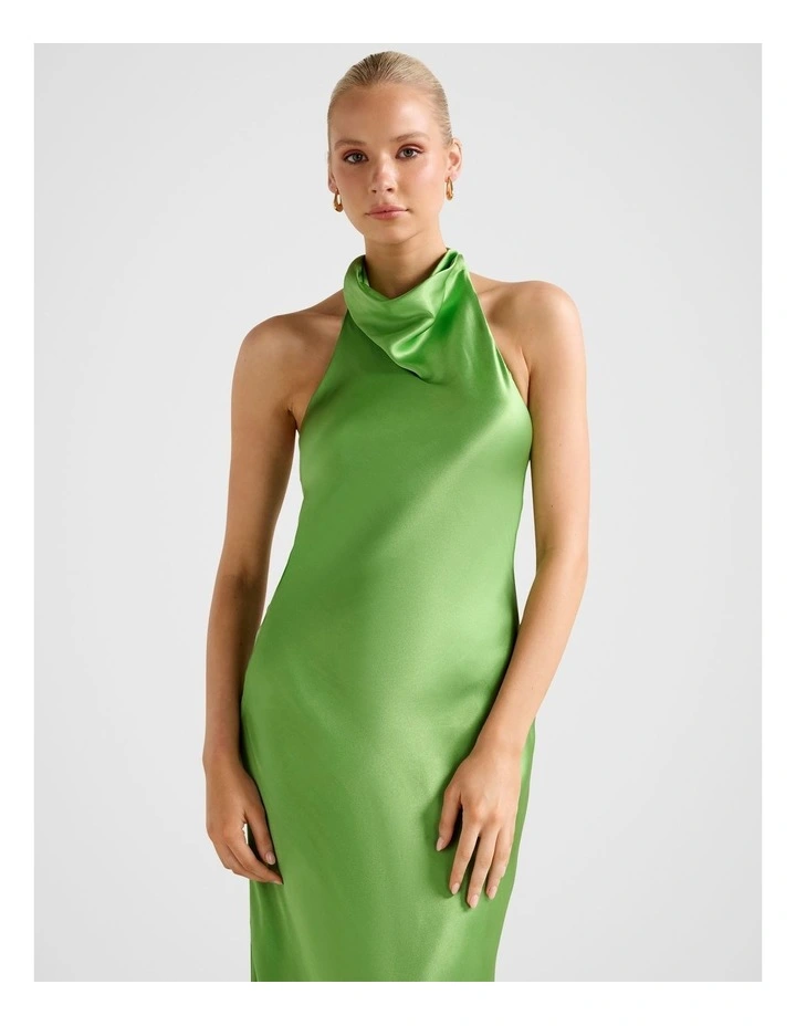 Clementine High Neck Satin Maxi Dress in Green image 4