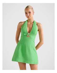 Stormie Halter Neck Buckle Mini Dress in Green