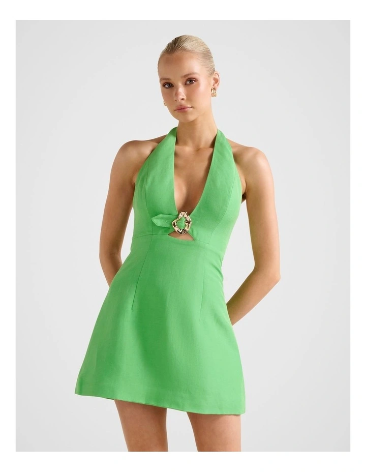Stormie Halter Neck Buckle Mini Dress in Green image 1