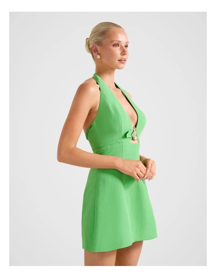 Stormie Halter Neck Buckle Mini Dress in Green image 3