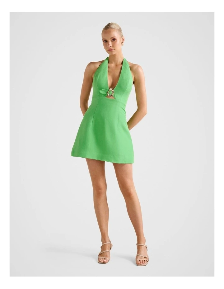 Stormie Halter Neck Buckle Mini Dress in Green image 5