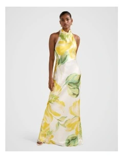 Clementine Satin Maxi Dress in Yellow