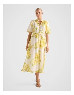 Macey Printed Midi Dress in Yellow