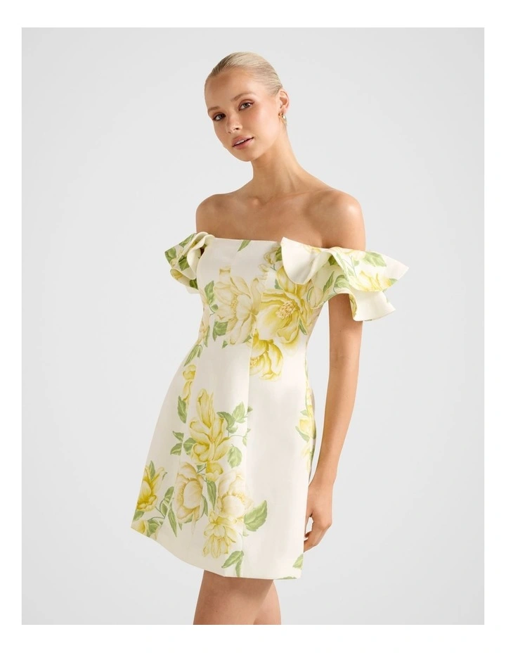 Kenzie Off Shoulder Ruffle Mini Dress in Multi image 3
