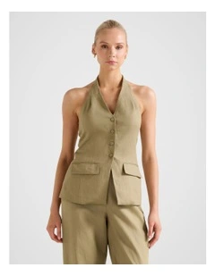 Saxon Halter Neck Waistcoat in Green
