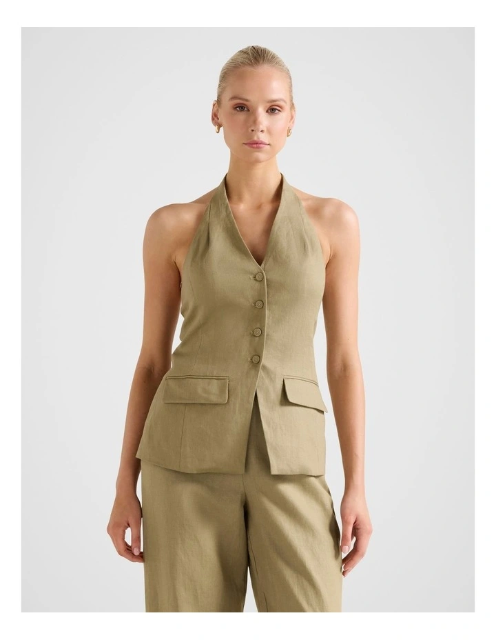 Saxon Halter Neck Waistcoat in Green image 1