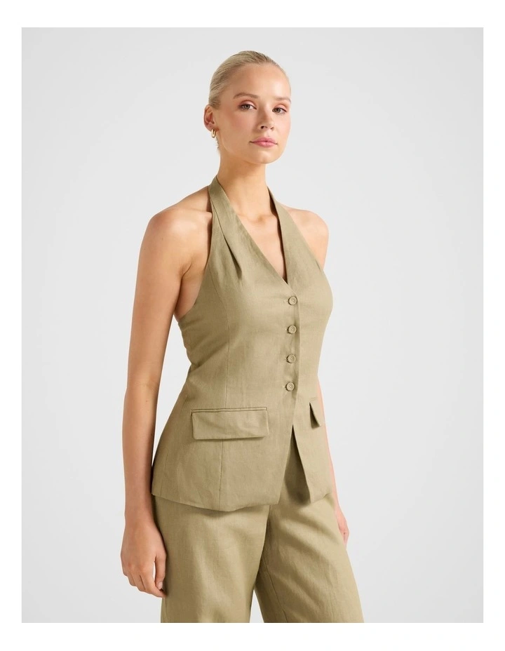 Saxon Halter Neck Waistcoat in Green image 3