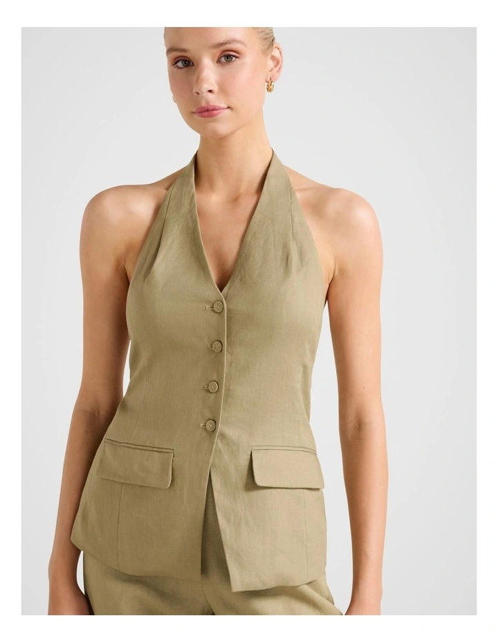 Saxon Halter Neck Waistcoat in Green image 4