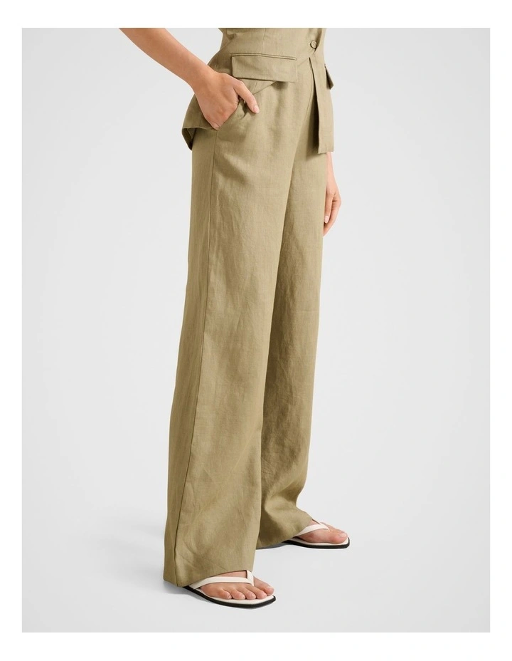 Tia Linen Wide Leg Pants in Green image 3