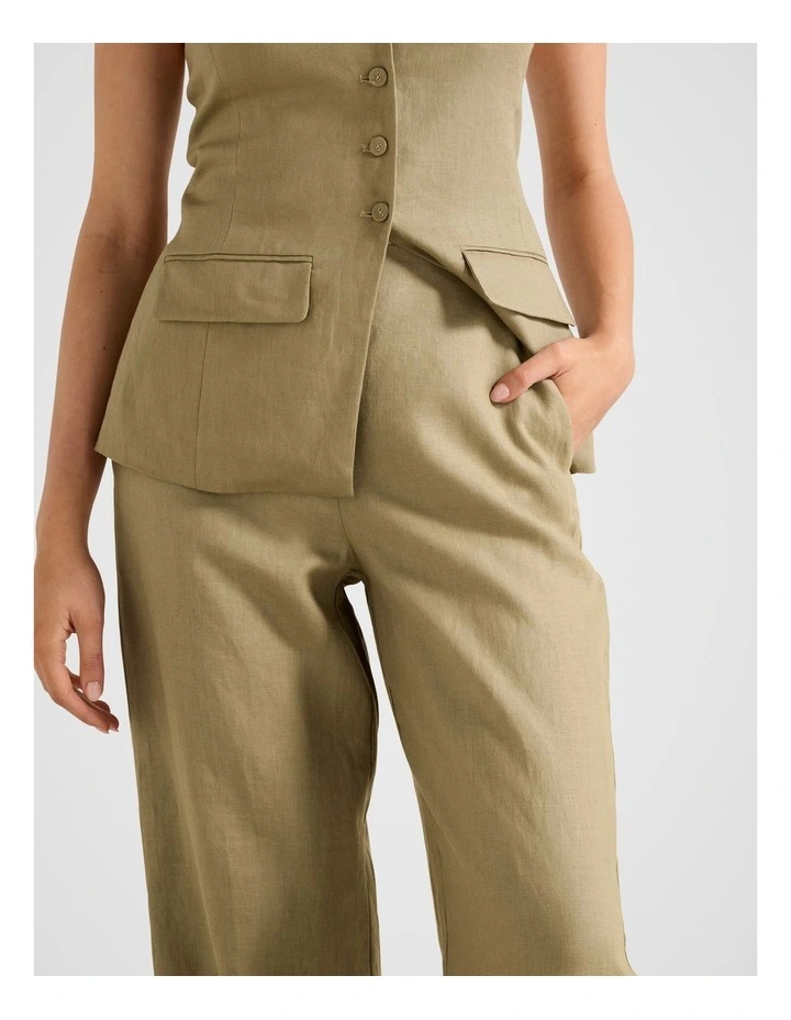 Tia Linen Wide Leg Pants in Green image 4