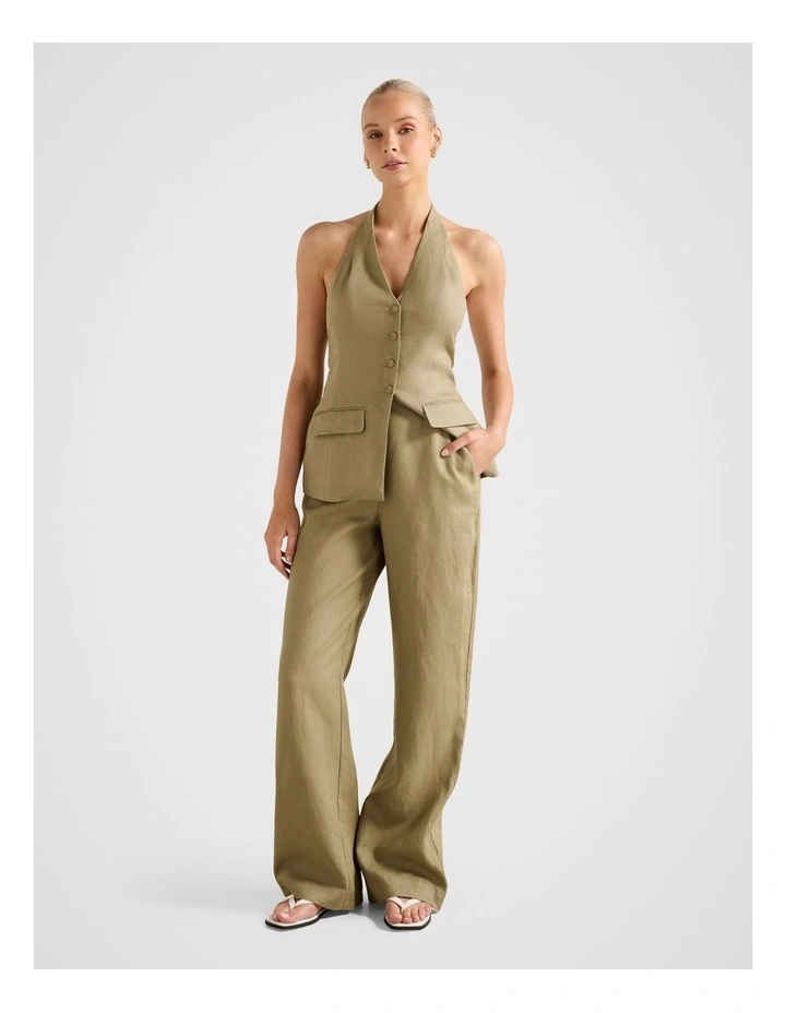 Tia Linen Wide Leg Pants in Green image 5