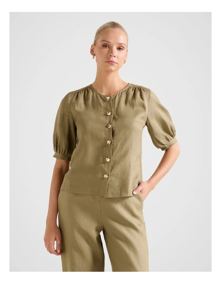 Riley Button Front Top in Green image 1