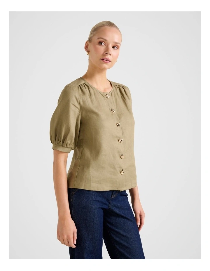 Riley Button Front Top in Green image 3