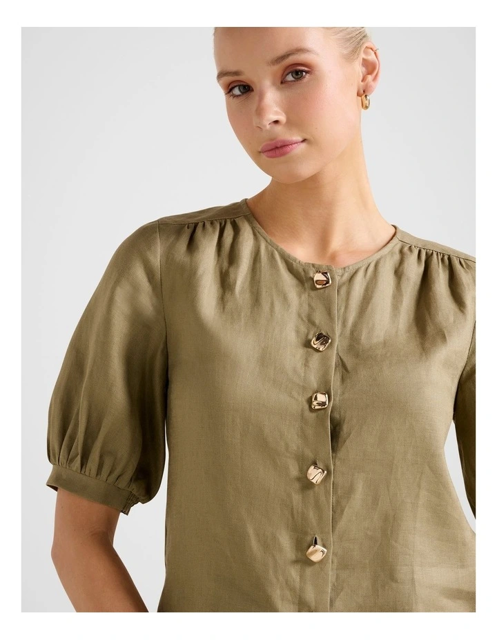 Riley Button Front Top in Green image 4