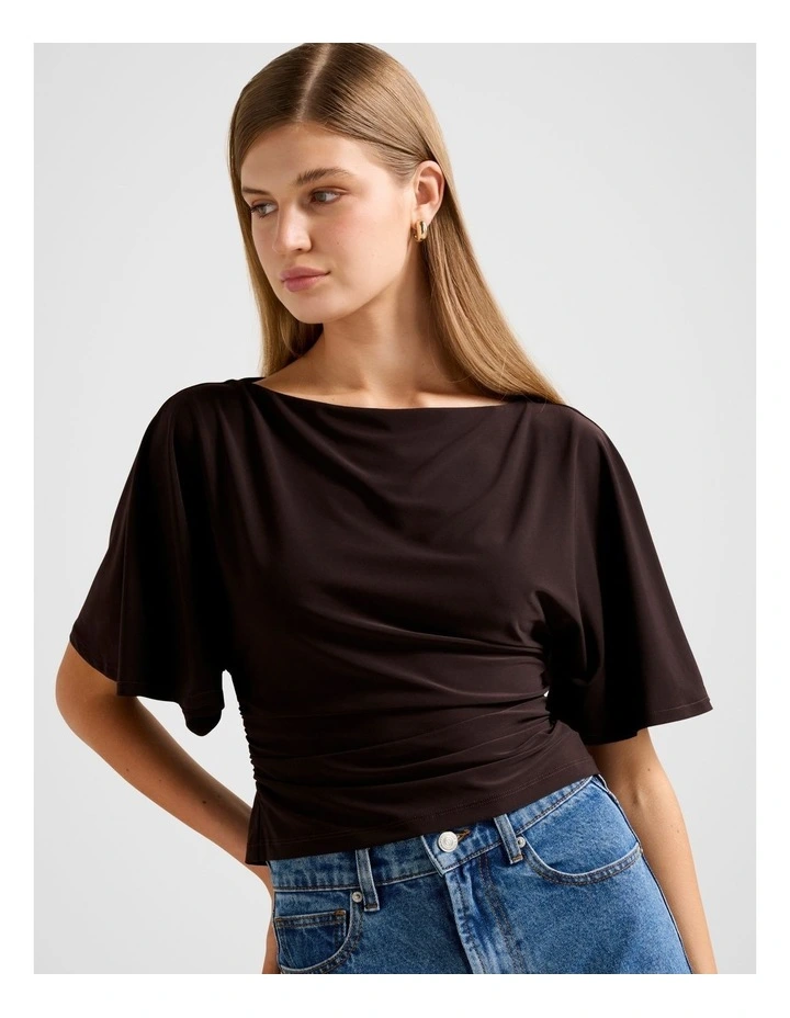 Paige Flutter Sleeves Tie Back Top in Brown image 4