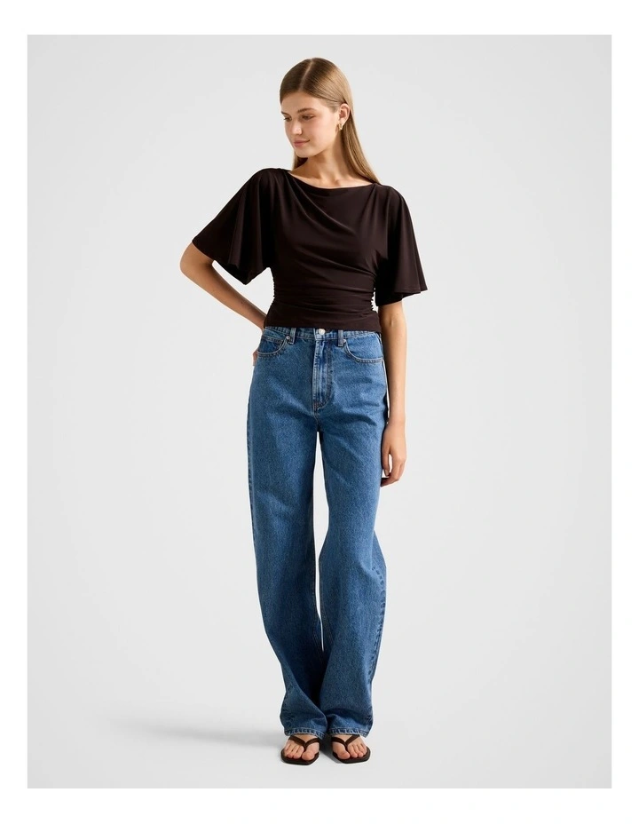 Paige Flutter Sleeves Tie Back Top in Brown image 5