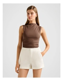 Camila Gathered Detail Tank Top in Brown