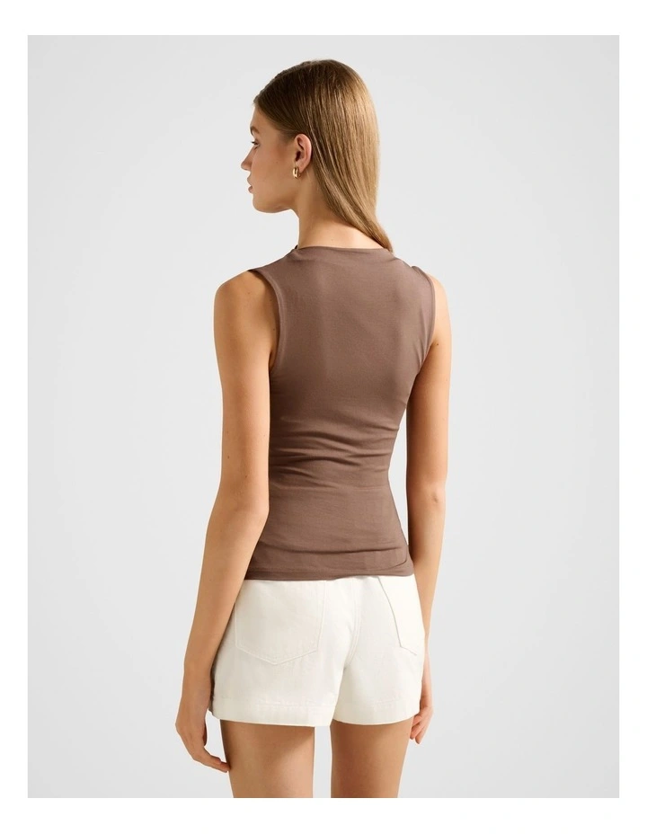 Camila Gathered Detail Tank Top in Brown image 2