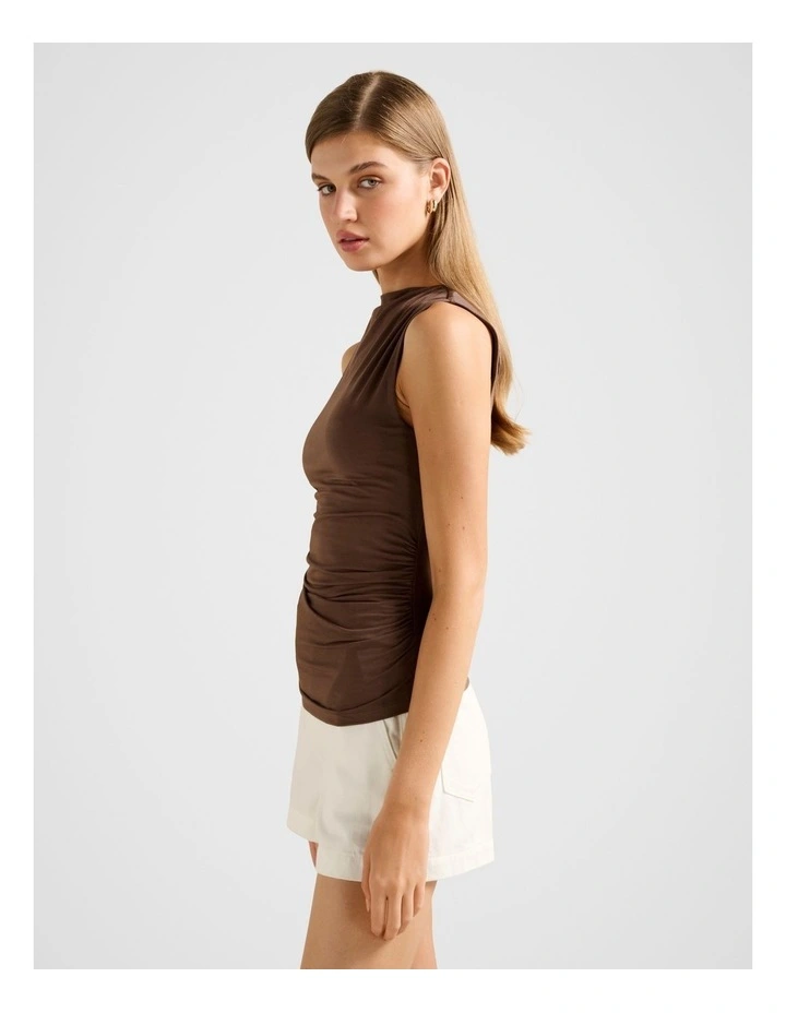 Camila Gathered Detail Tank Top in Brown image 3