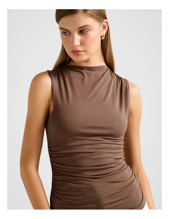 Camila Gathered Detail Tank Top in Brown image 4