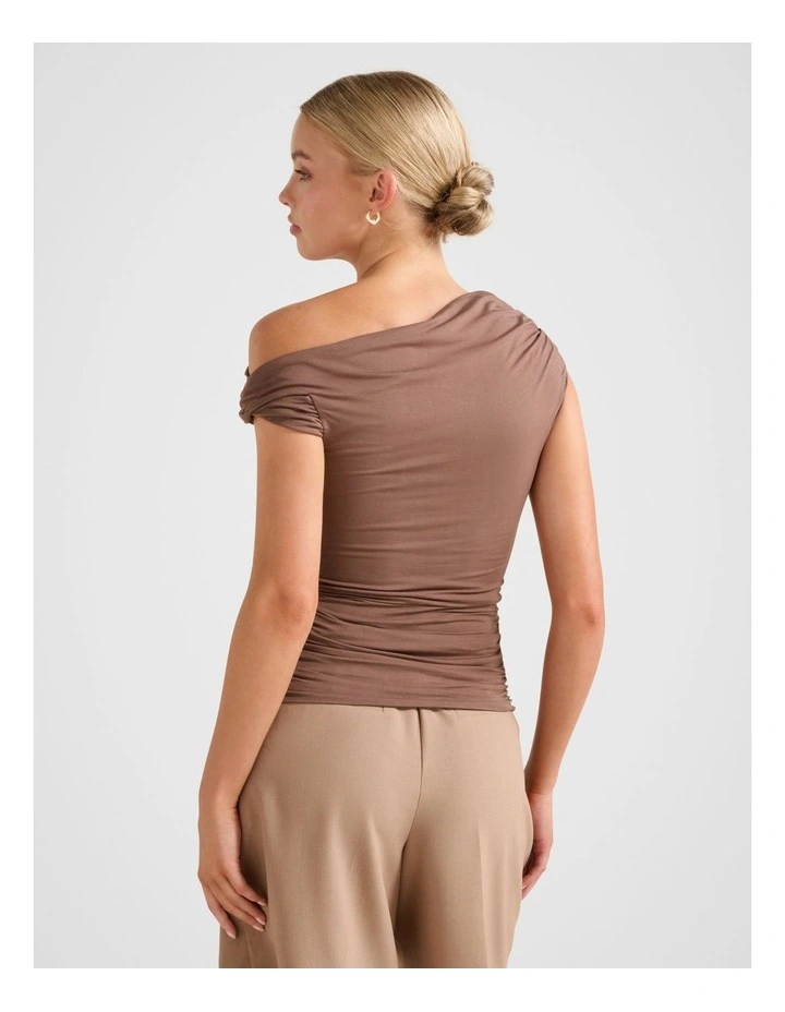 Rylee Tipped Shoulder Top in Brown image 2