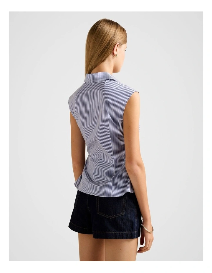 Nova Ruched Stripe Collared Top in Blue image 2