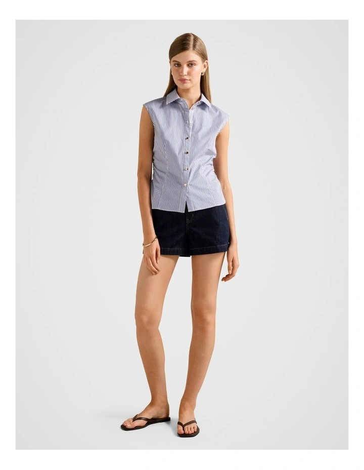Nova Ruched Stripe Collared Top in Blue image 5