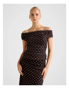 Mimi Off Shoulder Mesh Top in Chocolate