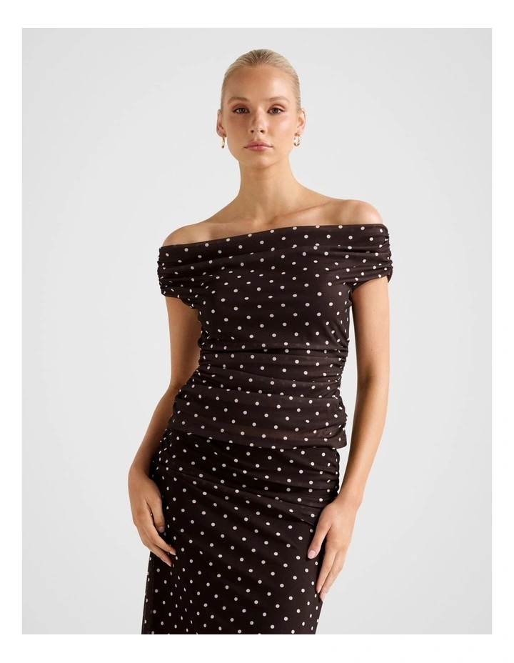 Mimi Off Shoulder Mesh Top in Chocolate image 1