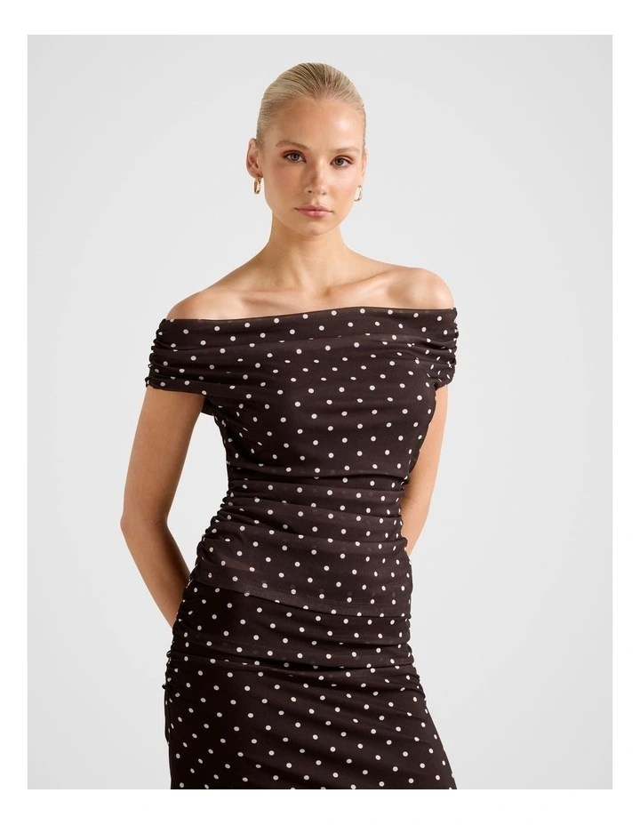 Mimi Off Shoulder Mesh Top in Chocolate image 3