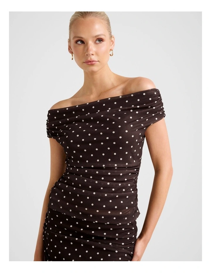 Mimi Off Shoulder Mesh Top in Chocolate image 4