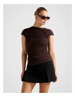Jessica Gathered Mesh T-shirt in Brown