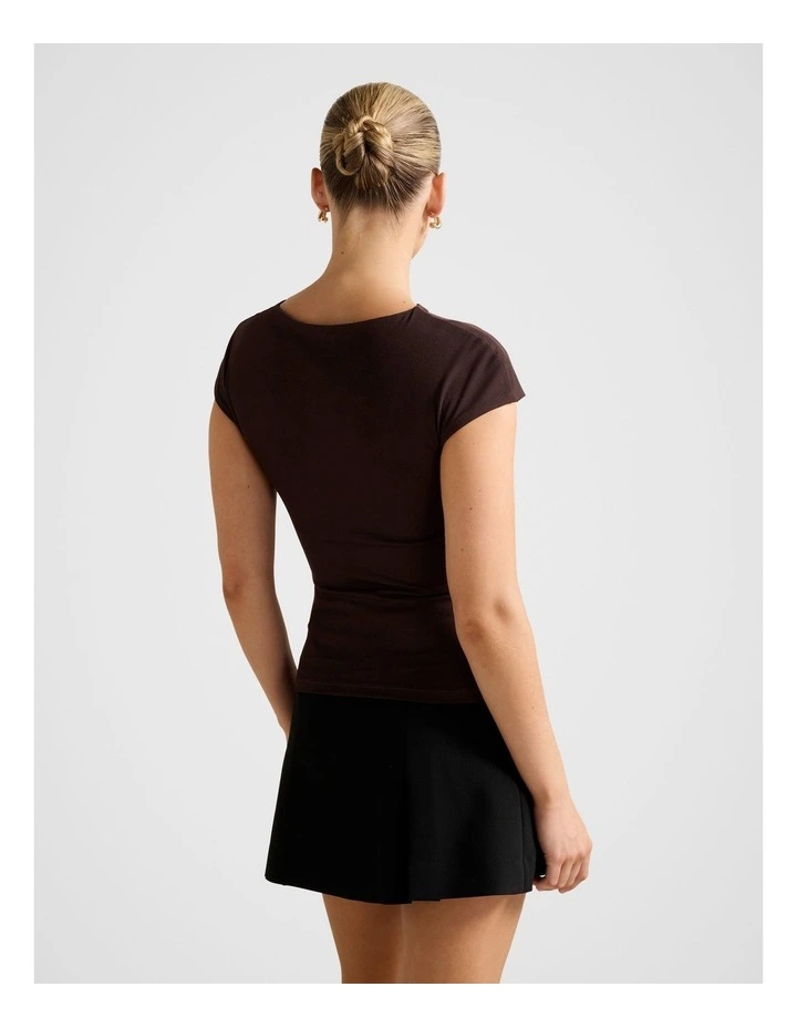 Jessica Gathered Mesh T-shirt in Brown image 2