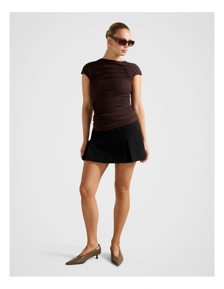 Jessica Gathered Mesh T-shirt in Brown image 5